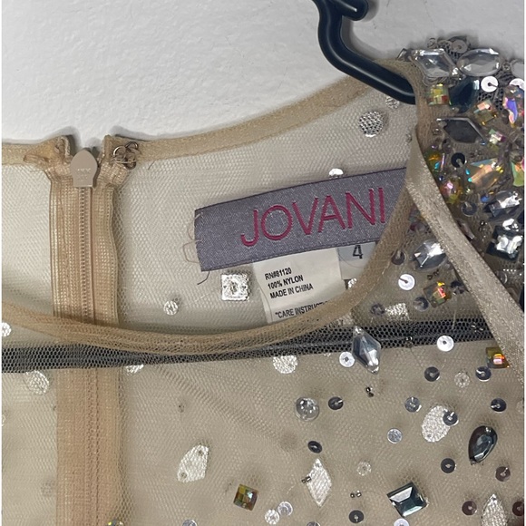 JOVANI Long Sleeve Jeweled Sheer Short Dress - Picture 12 of 14